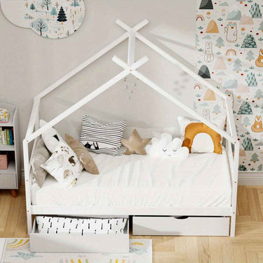 Artiss Montessori House Toddler Bed Frame with Storage Drawers & Roof | Wooden Toddler Canopy Bed
